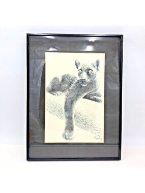 Cougar by Jan Sharkey Thomas Canadian Wildlife Artist - Framed- 12 x 16 Inches